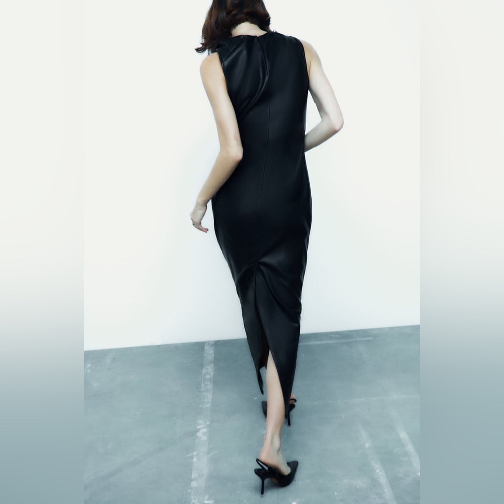 Zara Black Faux Leather Midi Dress - Picture 14 of 17